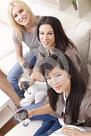 Interracial Group Three Women Drinking Wine