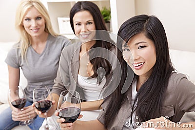 Interracial of Group Women Friends Drinking Wine