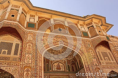 Intricate paintings on Ganesh Pol entrance Amber fort