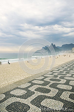 Ipanema Beach Rio de Janeiro Boardwalk with Two Brothers Mountain