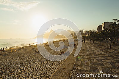 IPANEMA BEACH, RIO DE JANEIRO, BRAZIL - NOVEMBER 2009: sun setti
