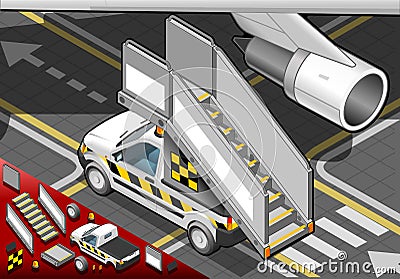 Isometric Airport Boarding Stair Car in Rear View