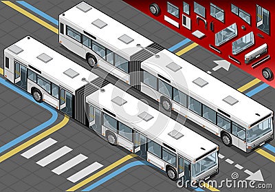 Isometric Long Bus in Front View with open doors