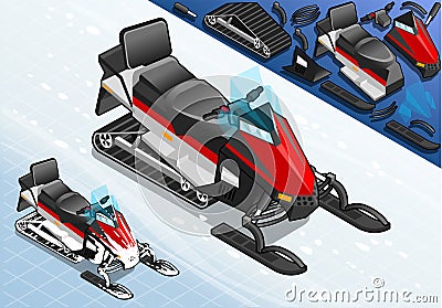 Isometric Snowmobile Motorbike in Front View