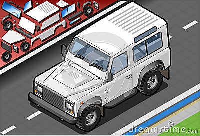 Isometric White Cross Country Vehicle in Front View