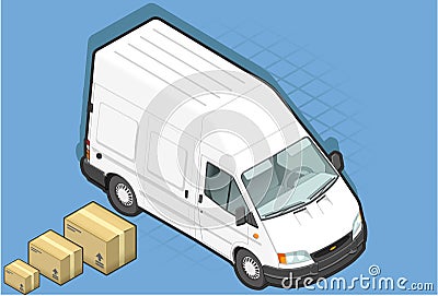 Isometric white van in front view