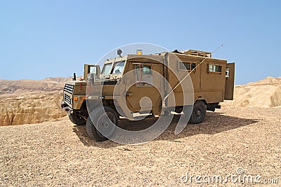 Israeli army Humvee on patrol in the Judean desert