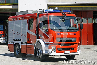 Italian fire engine truck during a mission