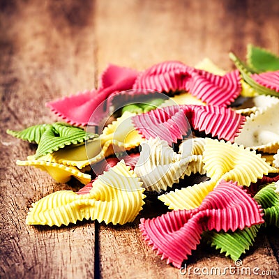 Italian Food - Fresh Italian Pasta on old wooden background clos