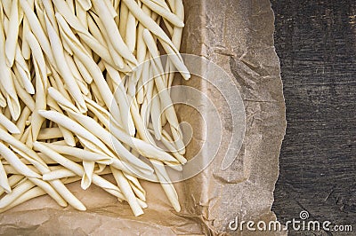 Italian homemade noodles fileja in packaging paper