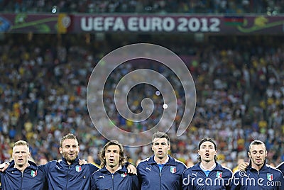 Italy football team players sing the national hymn