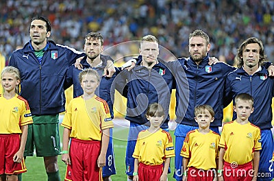 Italy football team players sing the national hymn