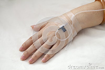 Iv drip in patients hand