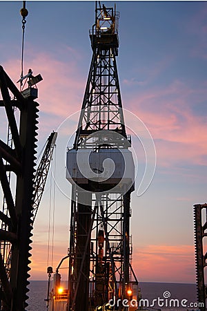 Jack Up Drilling Rig (Oil Rig) at Twilight Time