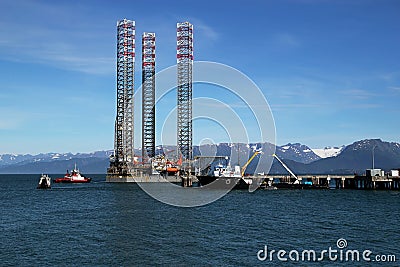 Jackup oil drilling rig in the Kachemak Bay