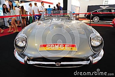 Jaguar E-Type classic roadster on display during Singapore Yacht Show at One Degree 15 Marina Club Sentosa Cove