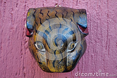 Jaguar head carved in wood decoration