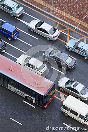 Jammed traffic in Dalian center, China