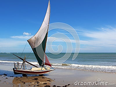 Jangada small sailboat on the beach, Brazil