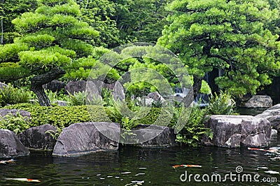 Japan Himeji Himeji Koko-en Gardens pond with Koi Carps