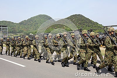 Japanese armed marching soldiers