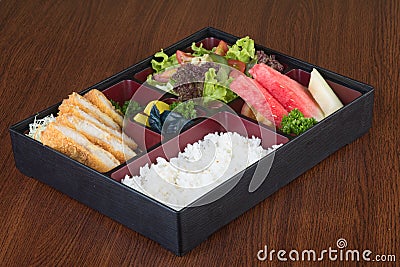 Japanese cuisine. lunch box set on background