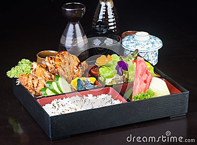 Japanese cuisine. lunch box set on the background