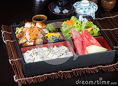 Japanese cuisine. lunch box set on the background