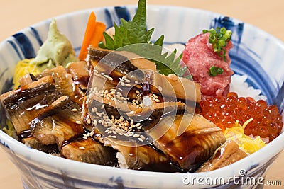 Japanese fish rice bowl with grilled sea eel
