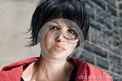 Japanese girl with short hair with freckles