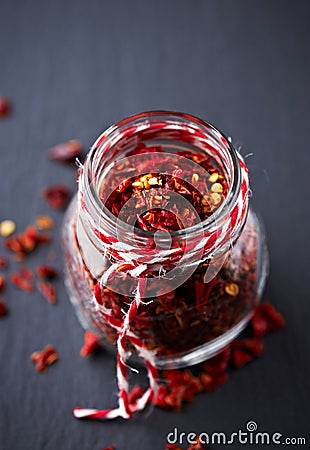 Jar of dried chili flakes