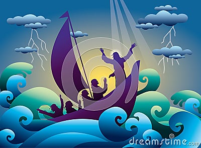 Jesus calms the storm on the boat