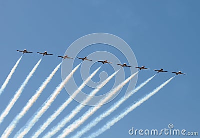 Jet airplanes in formation