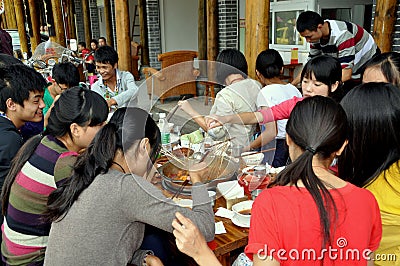Jiezi, China: Families Eating at Restaurant