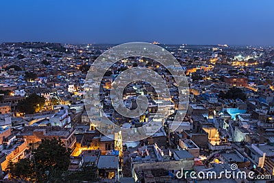 Jodhpur city in Rajasthan state in India during sundown.