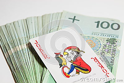 Joker card on Polish money