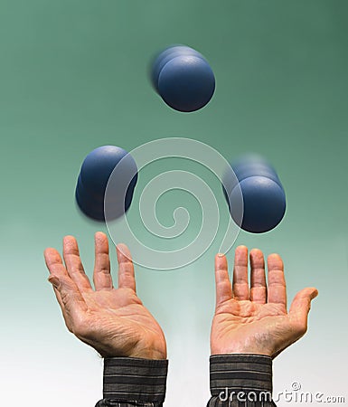 Juggling three blue balls