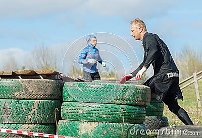 Jump on tire tower