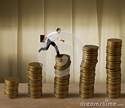 Jumping businessman on money