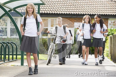 Junior school children leaving school