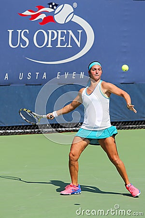 Junior tennis player Katerina Stewart from United States during semifinal match at the Billie Jean King National Tennis Center