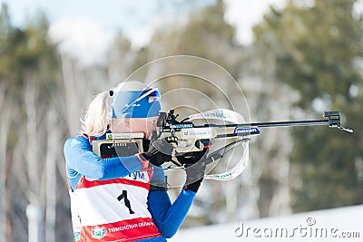 Kaisa MAKARAINEN (FIN) on a firing line at Biathlon Women s 13.5