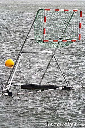 Closeup on a kayak polo goal. Shot from the port of Aarhus, Denmark.