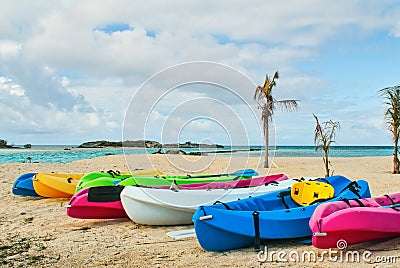 Kayaks on Tropical Beach