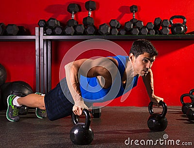 Kettlebells push-up man strength gym workout