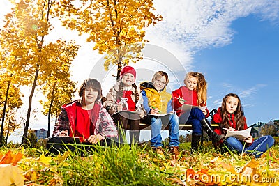 Kids and autumn in the town