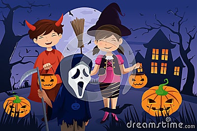 Kids Dressed Up In Costumes Trick Or Treating Royalty Free Stock Photos - Image: 33628308