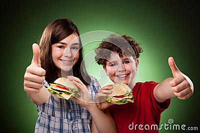 Kids Eating Healthy Sandwiches Royalty Free S