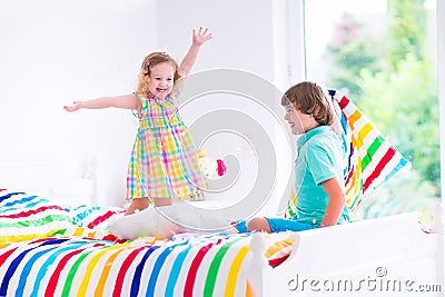 Kids having pillow fight