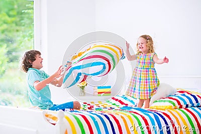 Kids having pillow fight